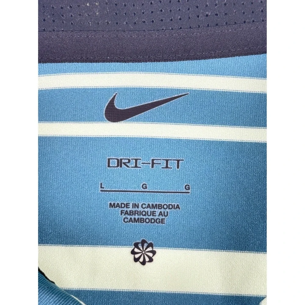 Nike Dri-FIT Mens Golf Polo Shirt Blue Green Striped Large Active Outdoor
